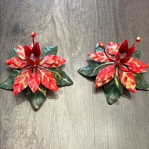 Festive Red and Green poinsettia candle holder